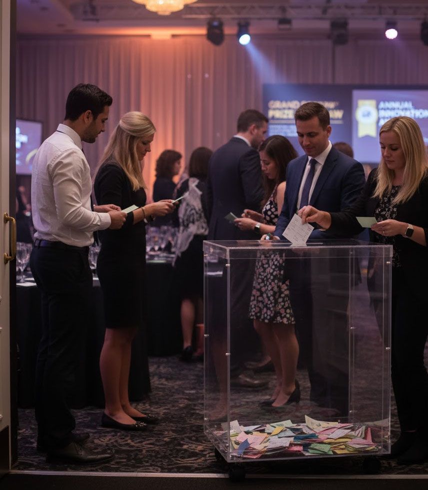 urne BACROL roulettes en situation utilisation salon exposition collecte bulletins manifestation suisse