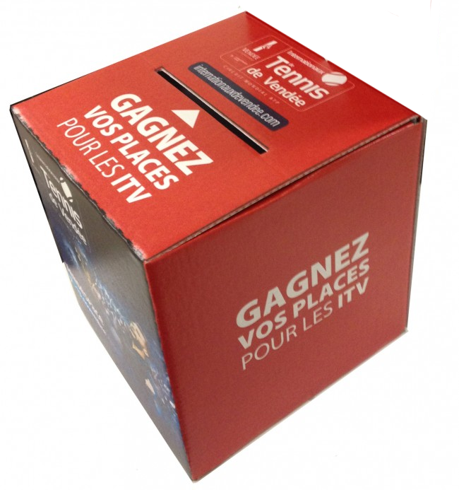 Urne carton personnalisée complète avec fronton imprimé logo couleurs entreprise animation commerciale