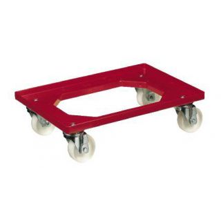 Chariot porte-bac rouge à roulettes plastiques