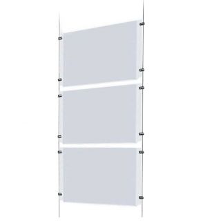 Kit d'affichage 3 A4 horizontal plexiglas suspendu par câble