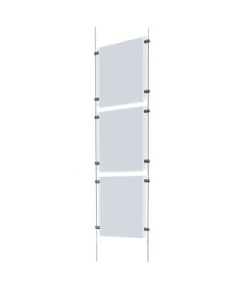 Kit d'affichage 3 A4 vertical plexiglas suspendu par câble