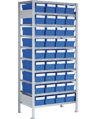 Rayonnage LB GR 4/36 de 36 bacs LB 400 B sur 10 étagères